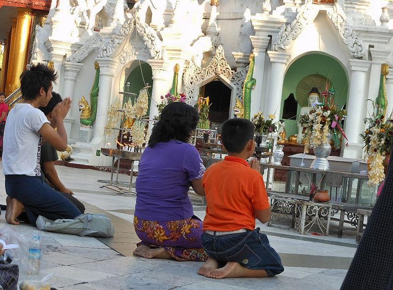A family at a Buddhist temple 